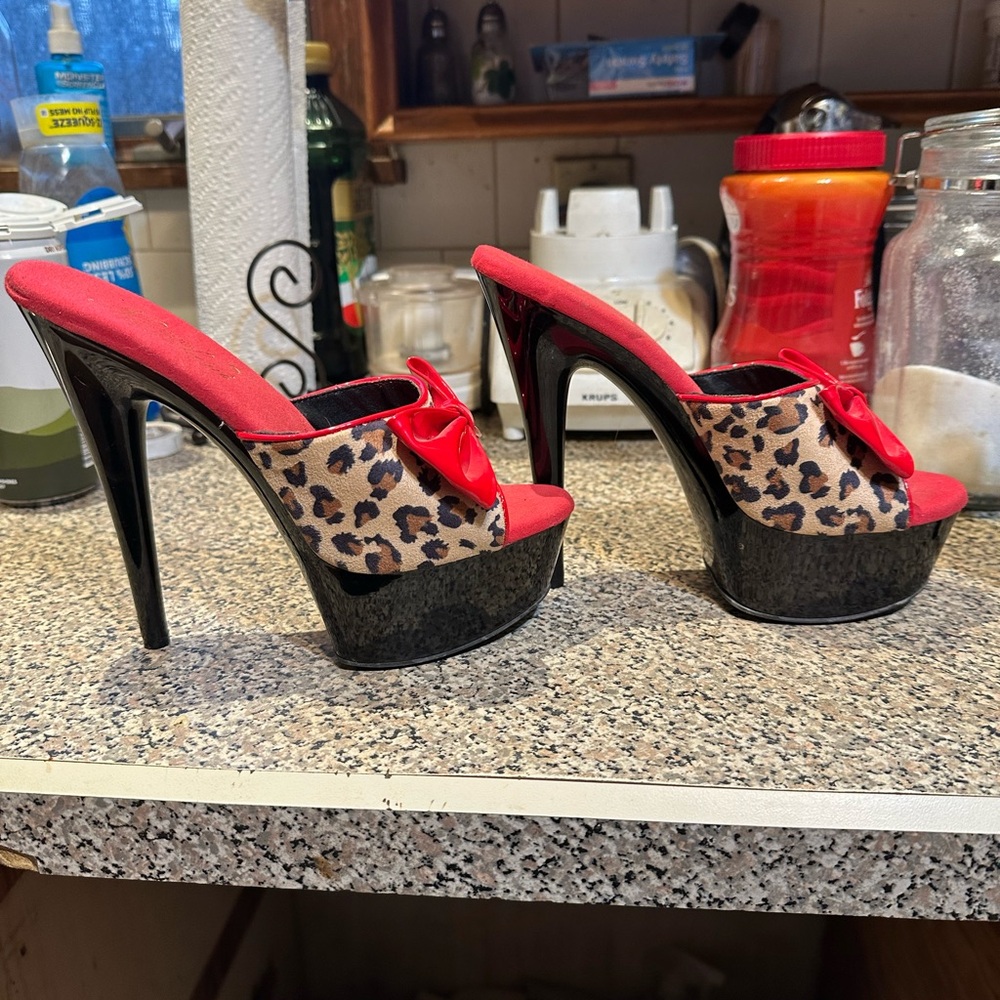 Red and Brown Platform Heels with Leopard Print